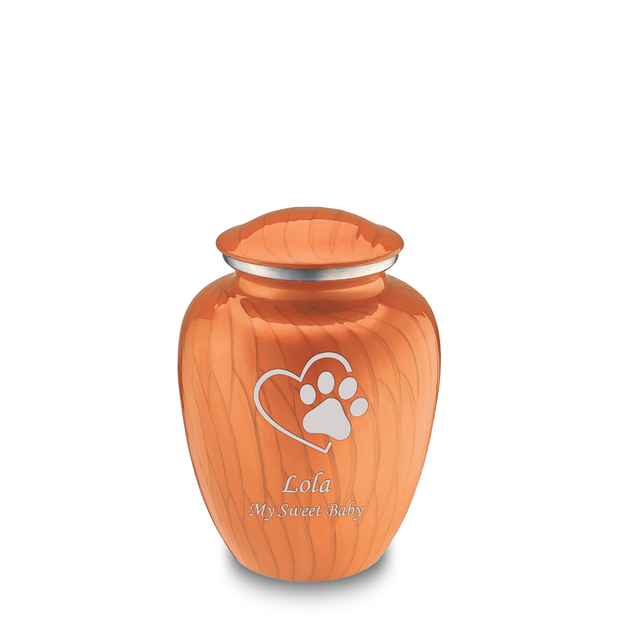 Medium Embrace Pearl Orange Single Paw Heart Pet Cremation Urn