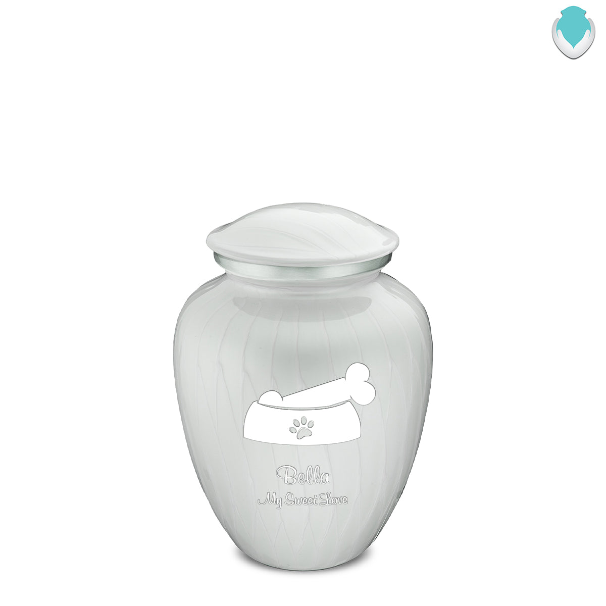 Medium  Embrace Pearl White Pet Dog Bone Cremation Urn