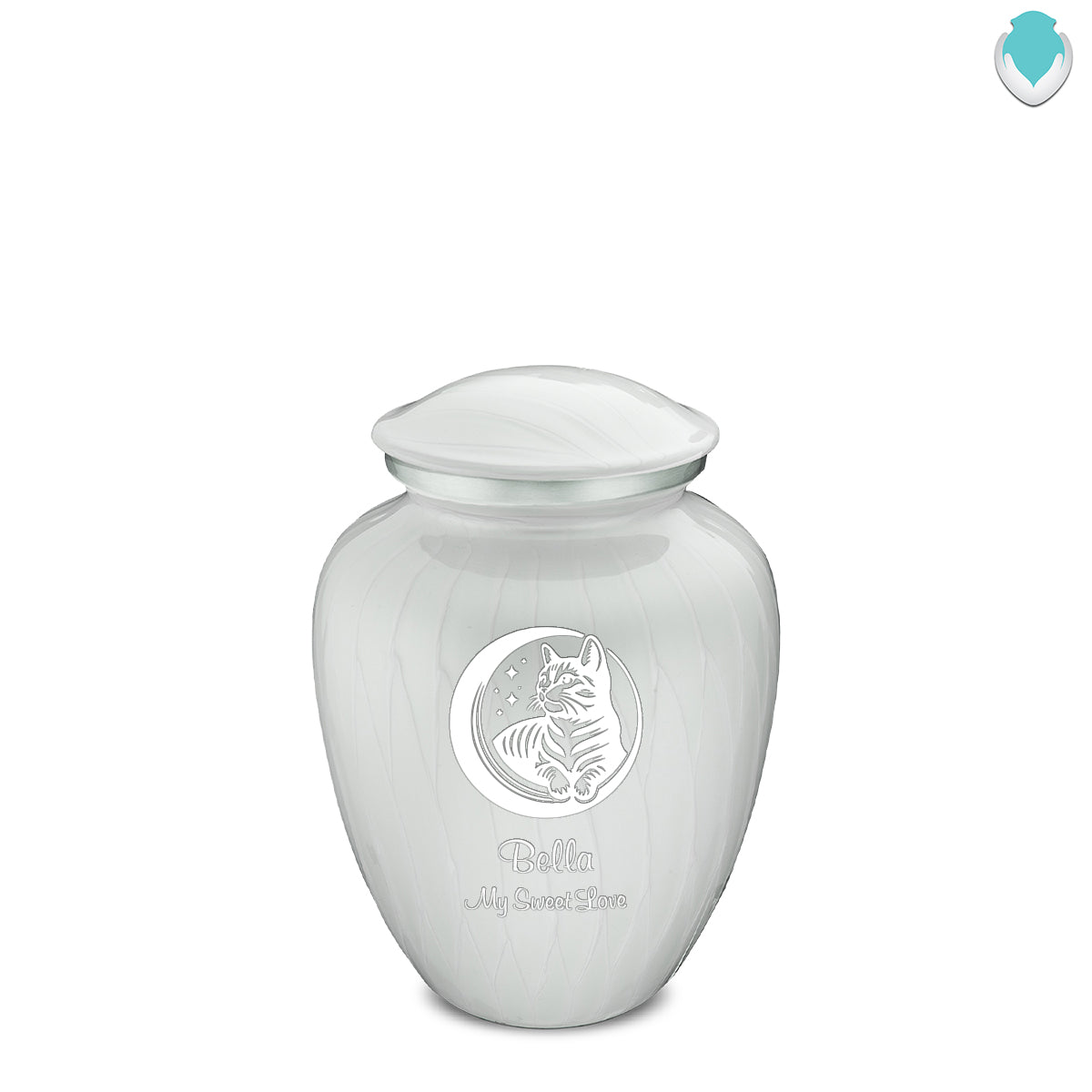 Medium Embrace Pearl White Pet Cute Cat Cremation Urn