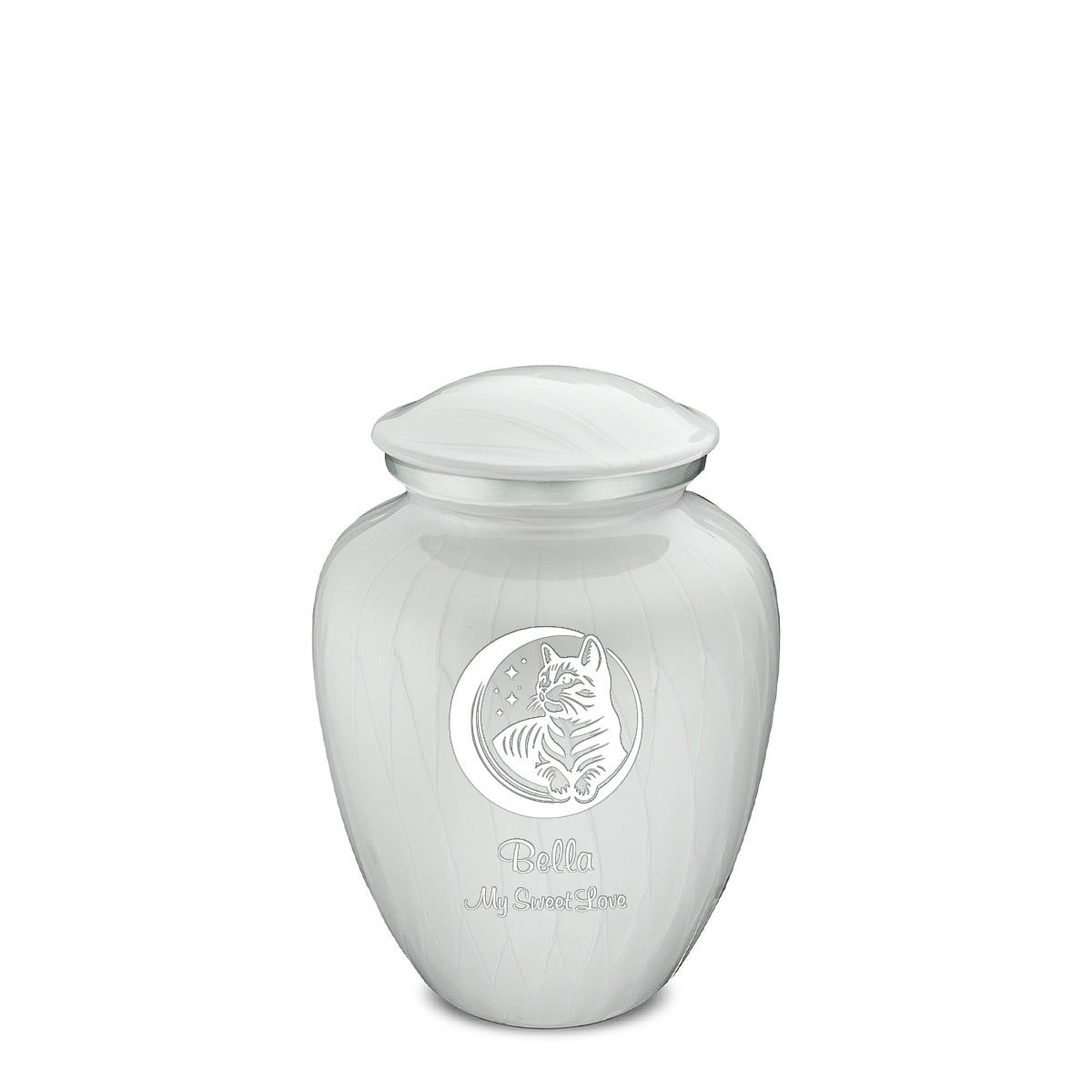 Medium Embrace Pearl White Pet Cute Cat Cremation Urn