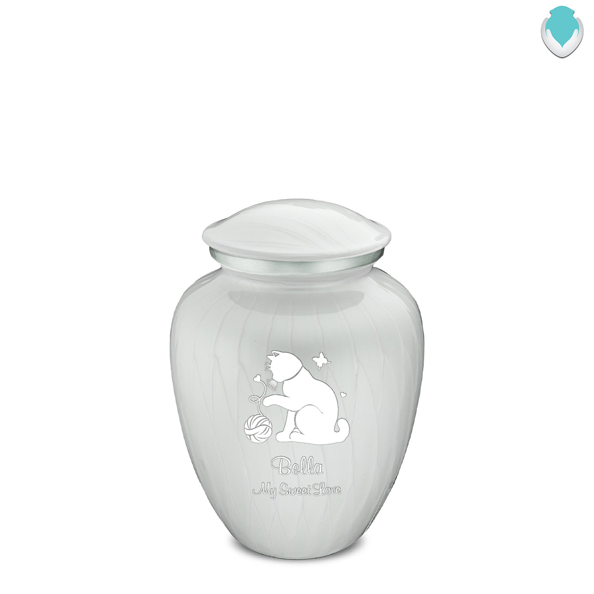 Medium Embrace Pearl White Pet Fun Cat Cremation Urn
