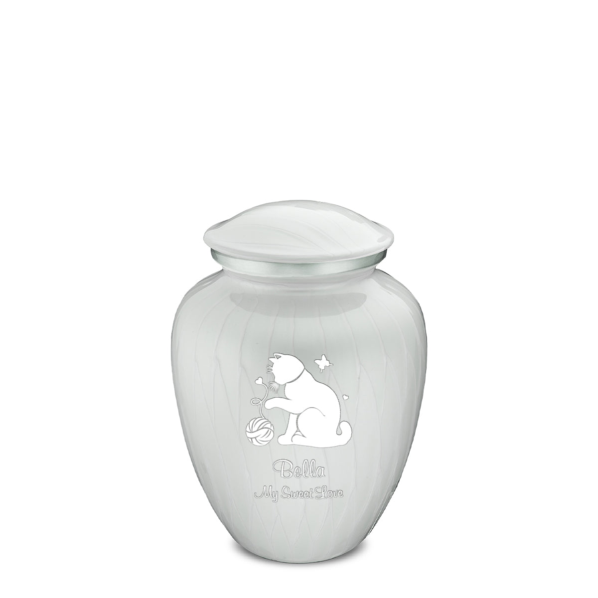 Medium Embrace Pearl White Pet Fun Cat Cremation Urn