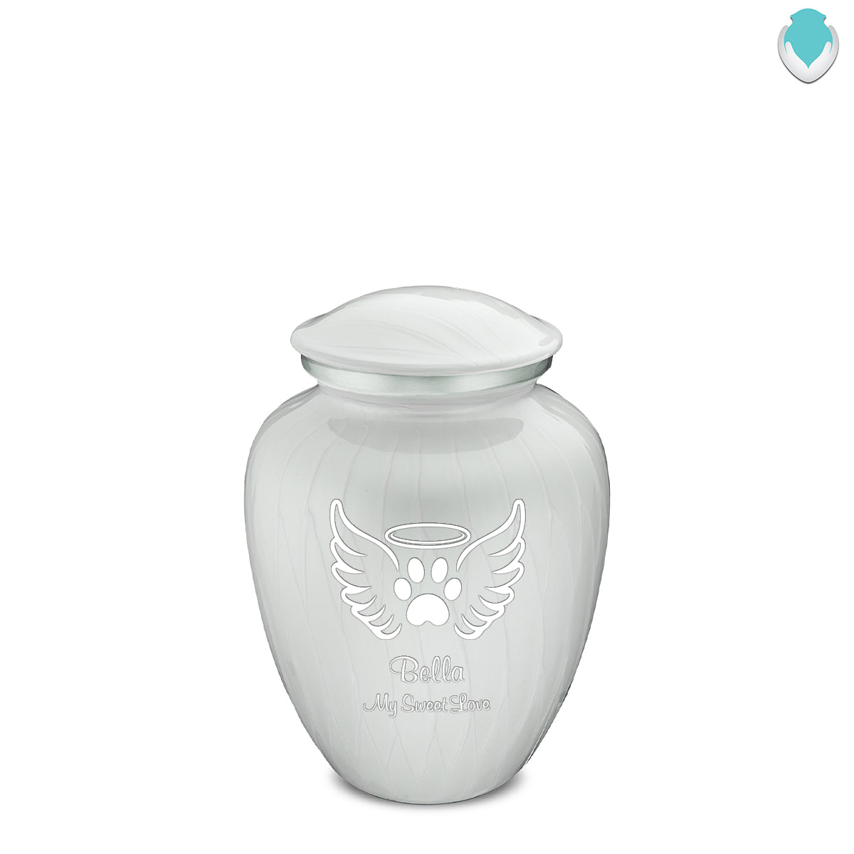 Medium Embrace Pearl White Pet Angel Wings Cremation Urn