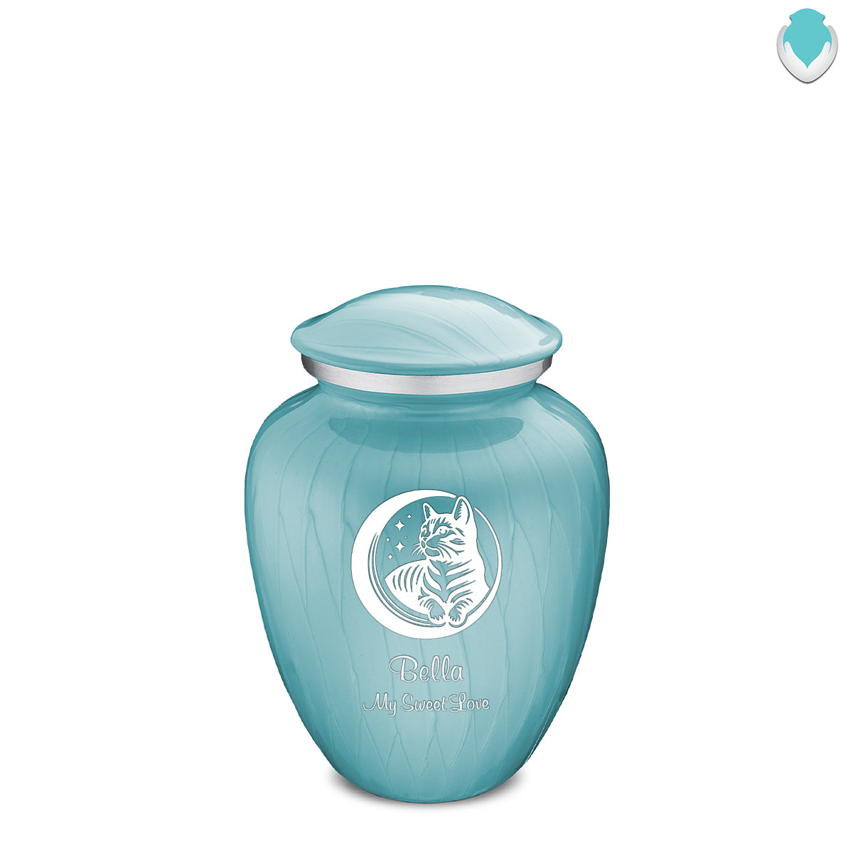 Medium Embrace Pearl Light Blue Pet Cute Cat Cremation Urn