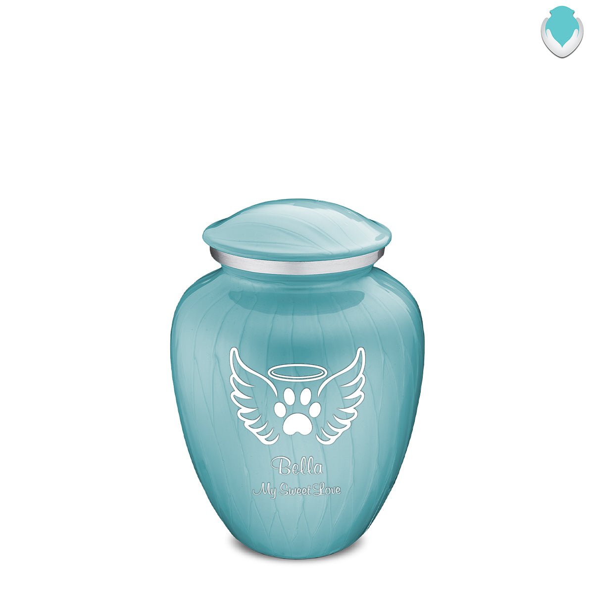 Medium Embrace Pearl Light Blue Pet Angel Wings Cremation Urn