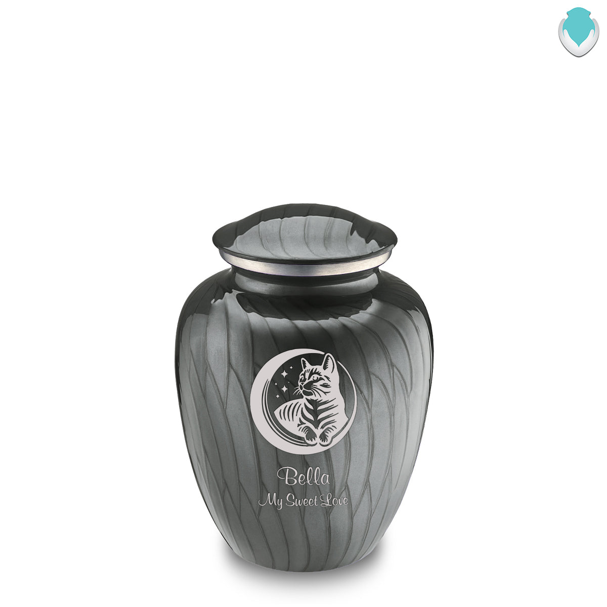 Medium Embrace Pearl Silver Pet Cute Cat Cremation Urn