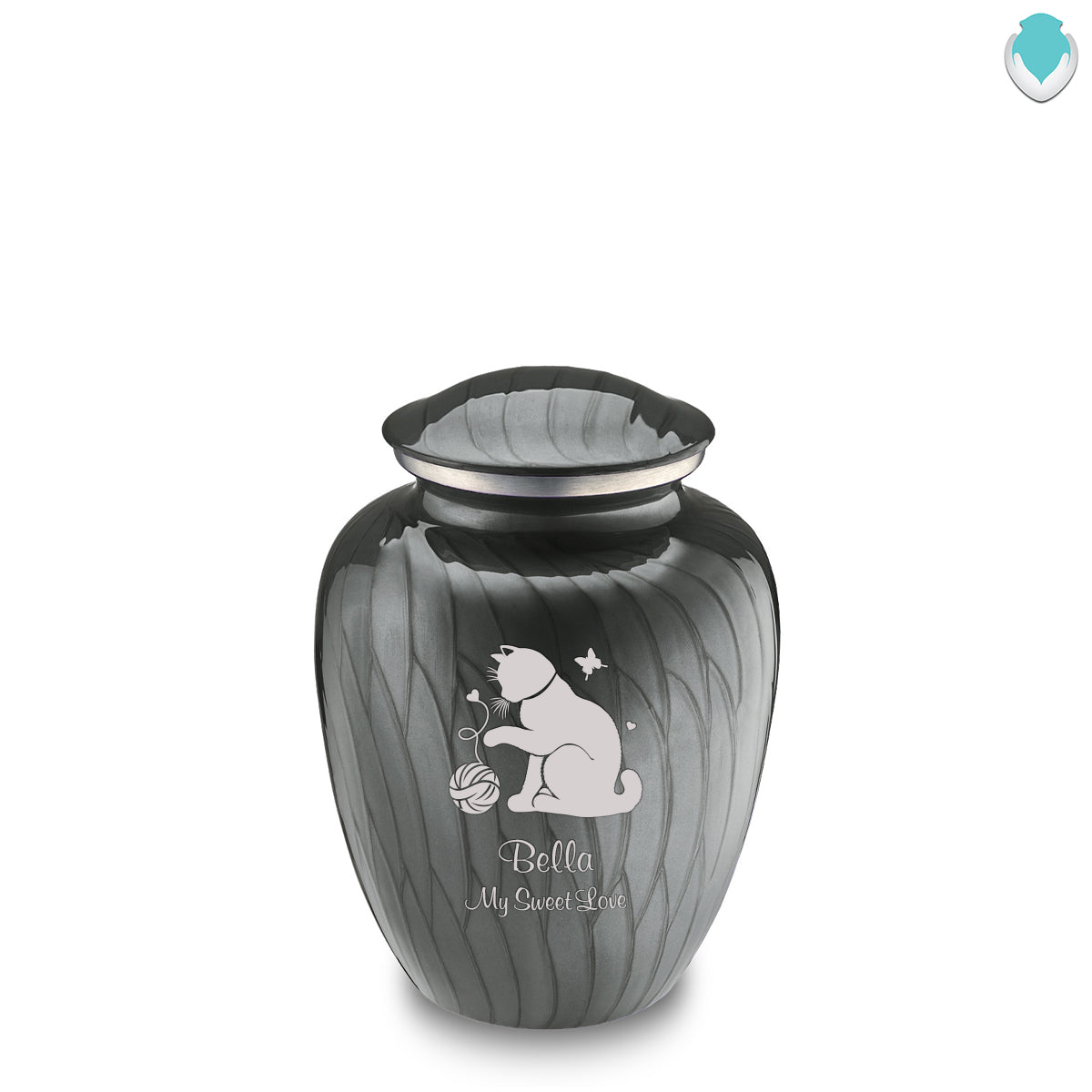 Medium Embrace Pearl Silver Pet Fun Cat Cremation Urn