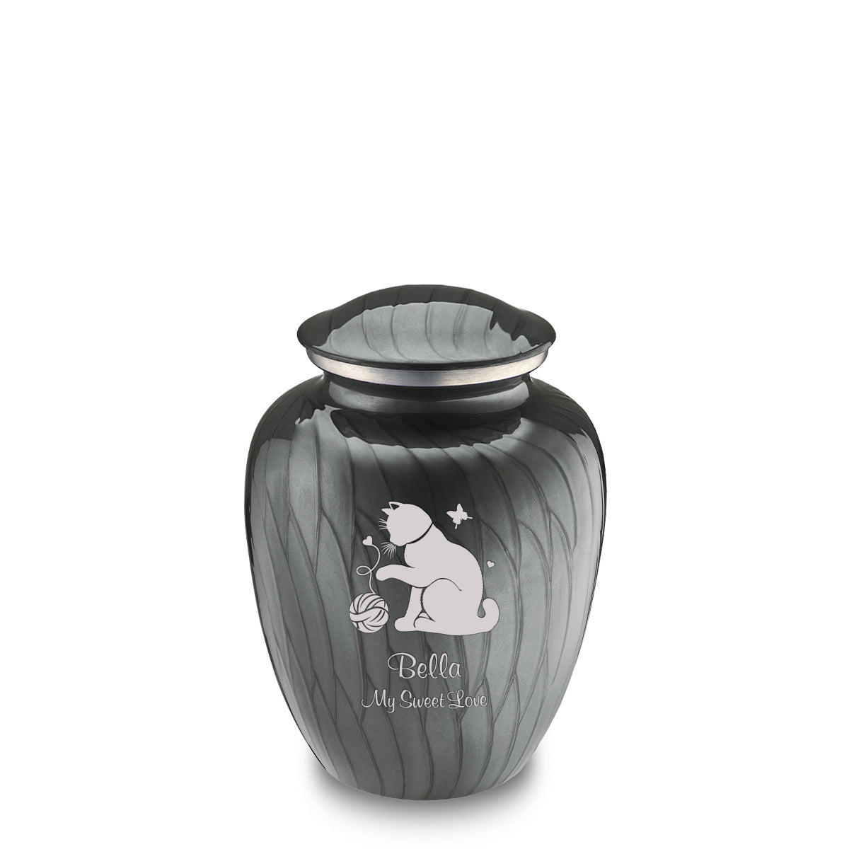 Medium Embrace Pearl Silver Pet Fun Cat Cremation Urn