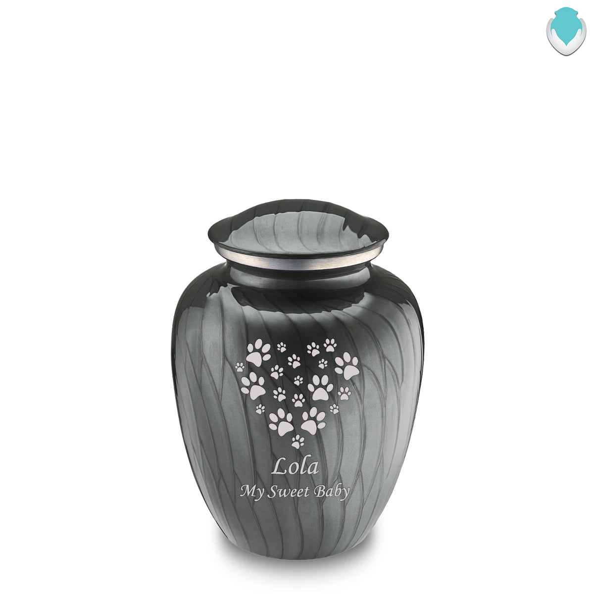 Medium Embrace Pearl Silver Heart Paws Pet Cremation Urn