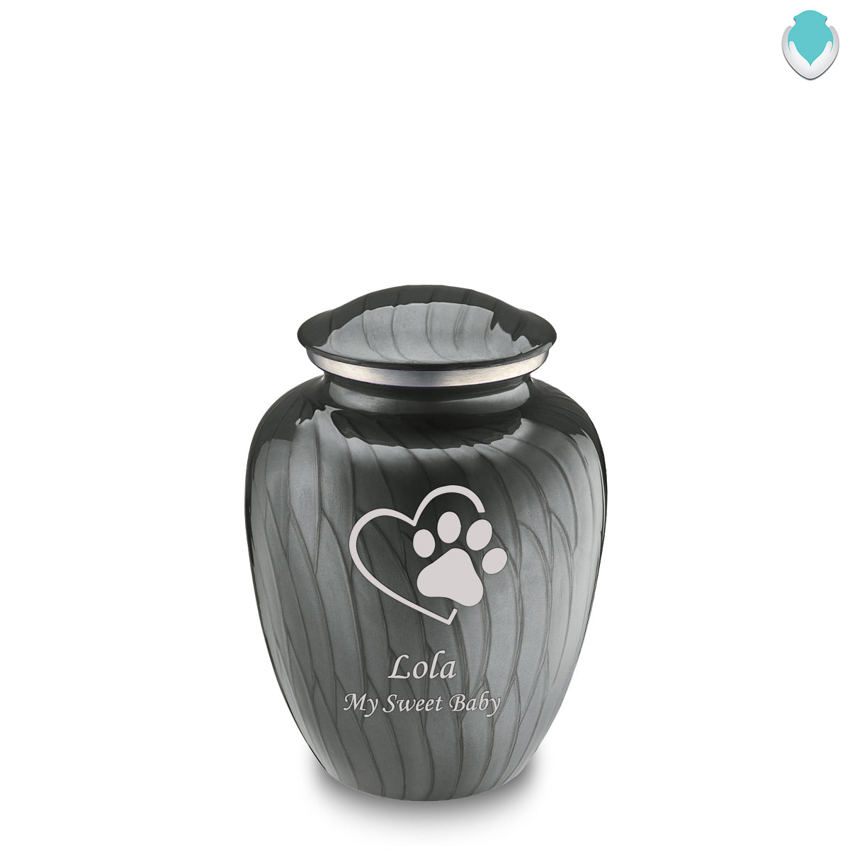 Medium Embrace Pearl Silver Single Paw Heart Pet Cremation Urn