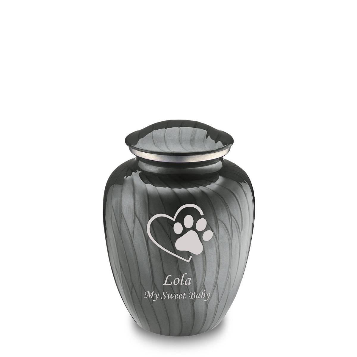 Medium Embrace Pearl Silver Single Paw Heart Pet Cremation Urn