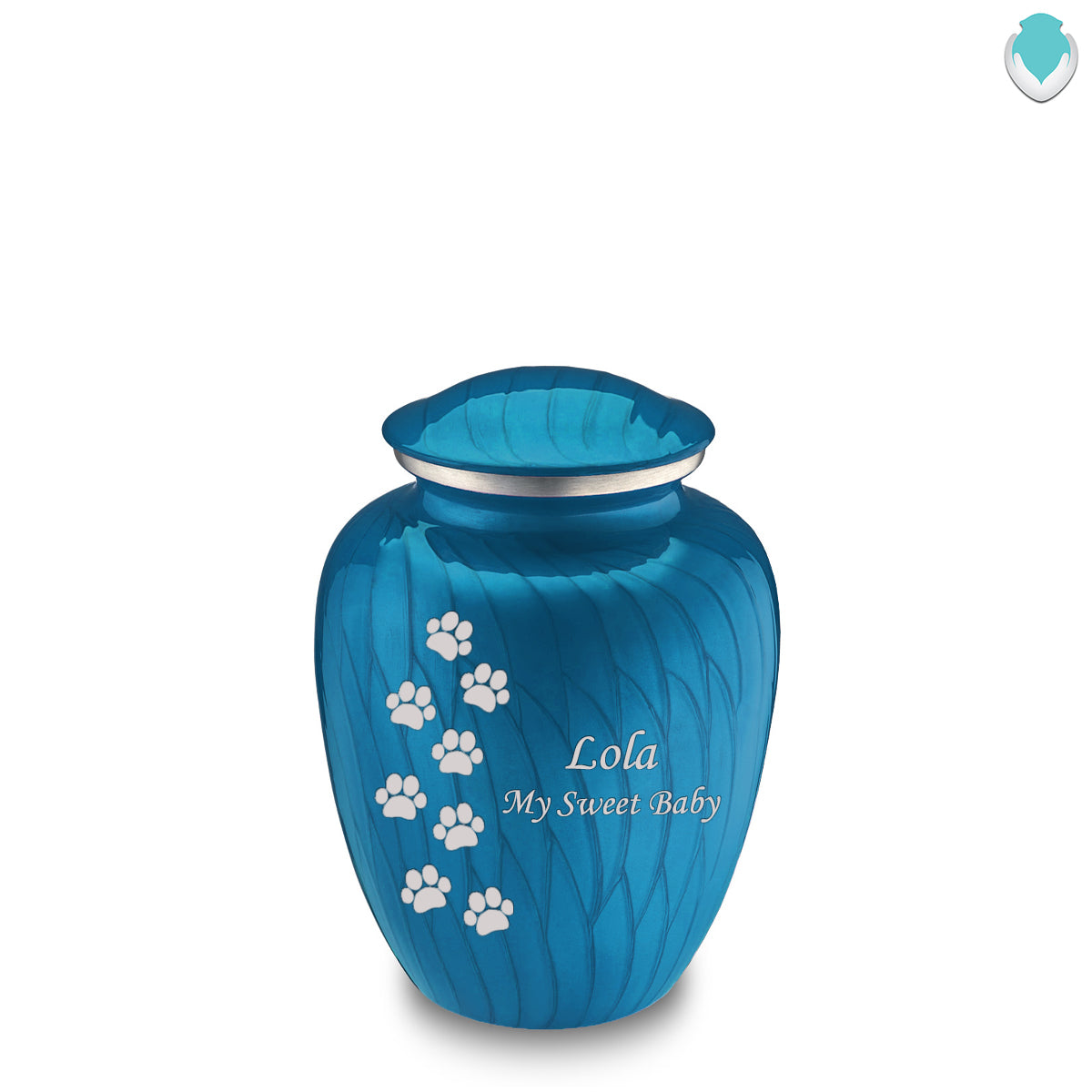 Medium Embrace Pearl Racing Blue Walking Paws Pet Cremation Urn