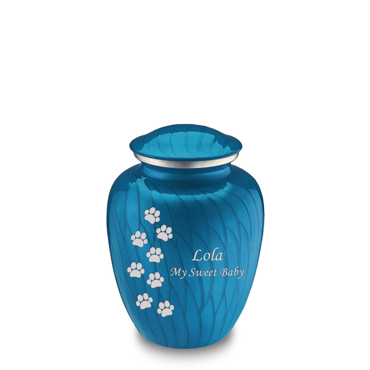 Medium Embrace Pearl Racing Blue Walking Paws Pet Cremation Urn