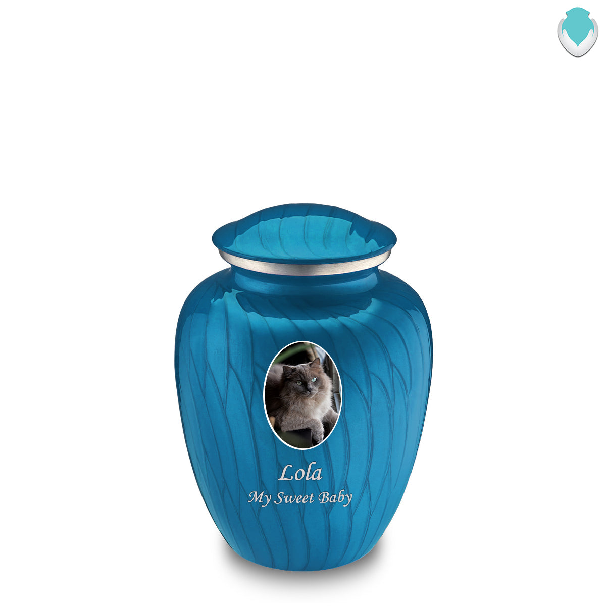 Medium Pet Embrace Pearl Racing Blue Portrait Cremation Urn