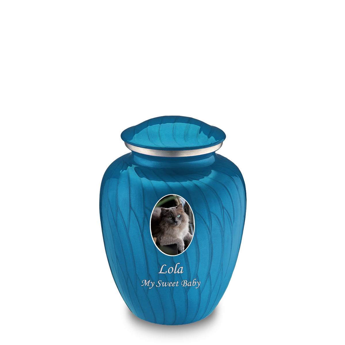 Medium Pet Embrace Pearl Racing Blue Portrait Cremation Urn