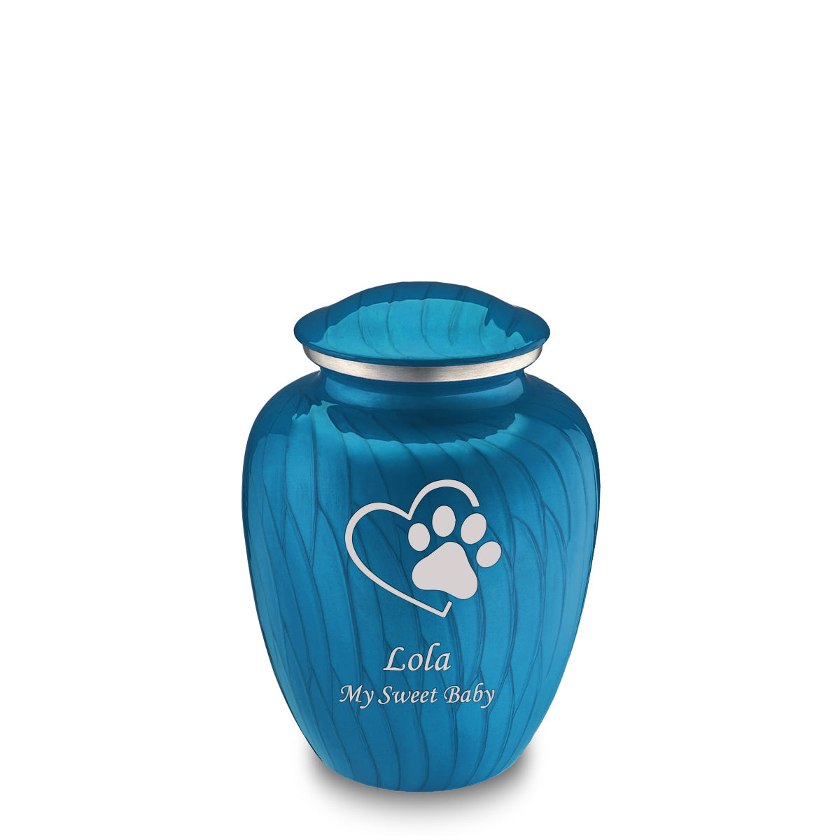 Medium Embrace Pearl Racing blue Single Paw Heart Pet Cremation Urn