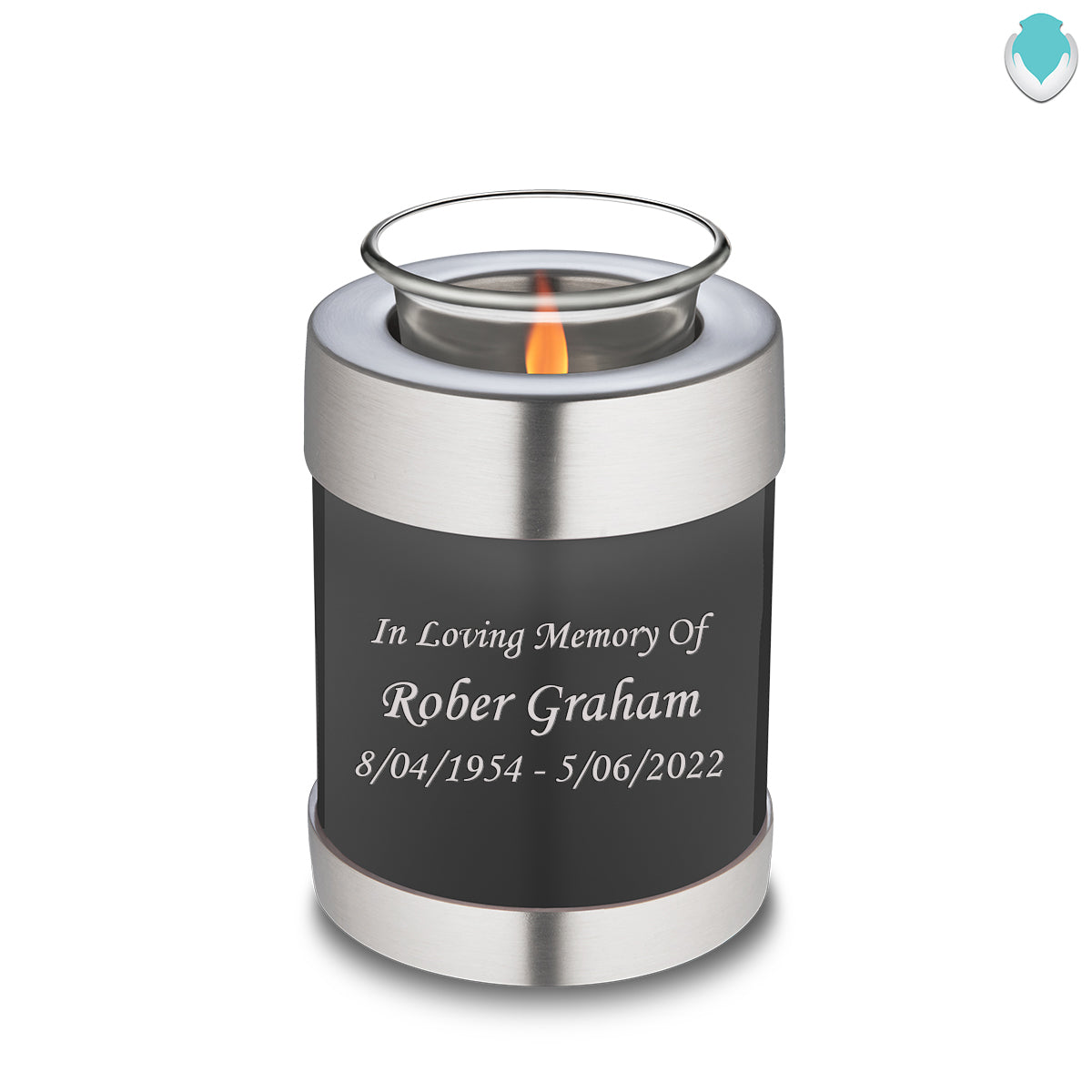 Candle Holder Embrace Charcoal Custom Engraved Text Cremation Urn