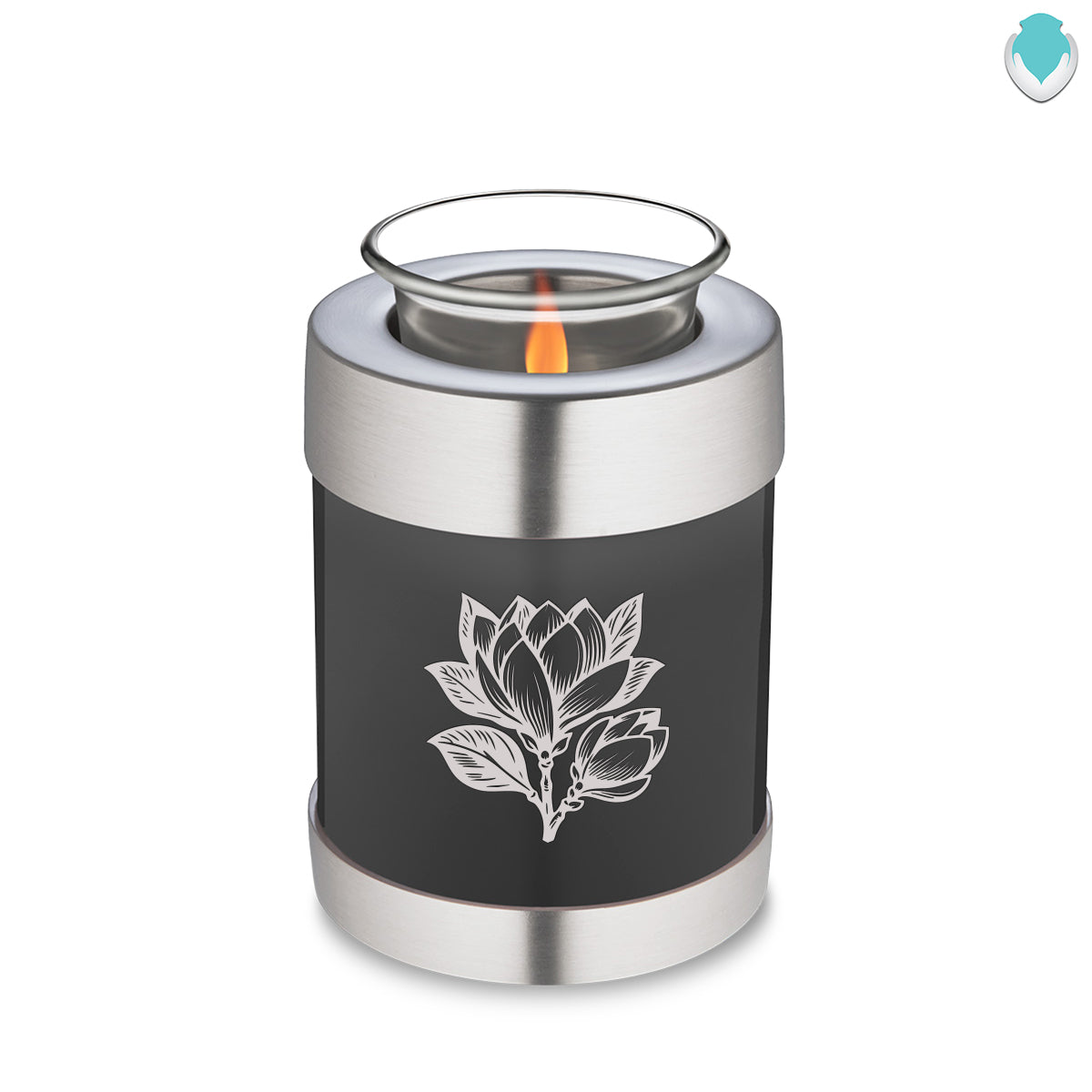 Candle Holder Embrace Charcoal Black Magnolia Flower Cremation Urn
