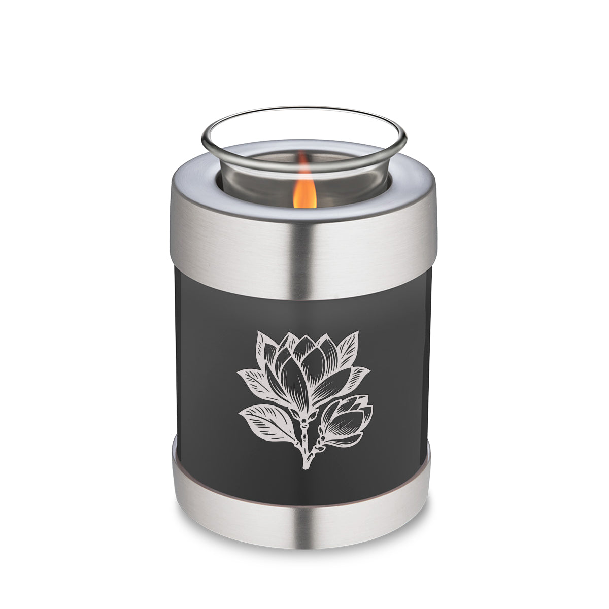 Candle Holder Embrace Charcoal Black Magnolia Flower Cremation Urn
