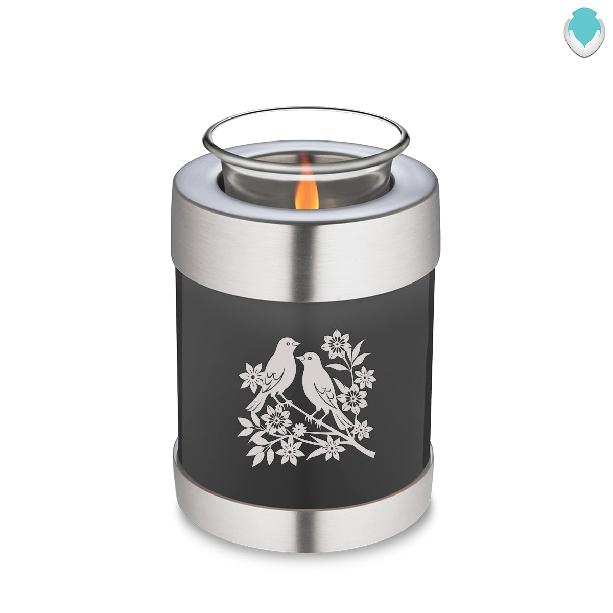 Candle Holder Embrace Charcoal Black Songbirds Cremation Urn