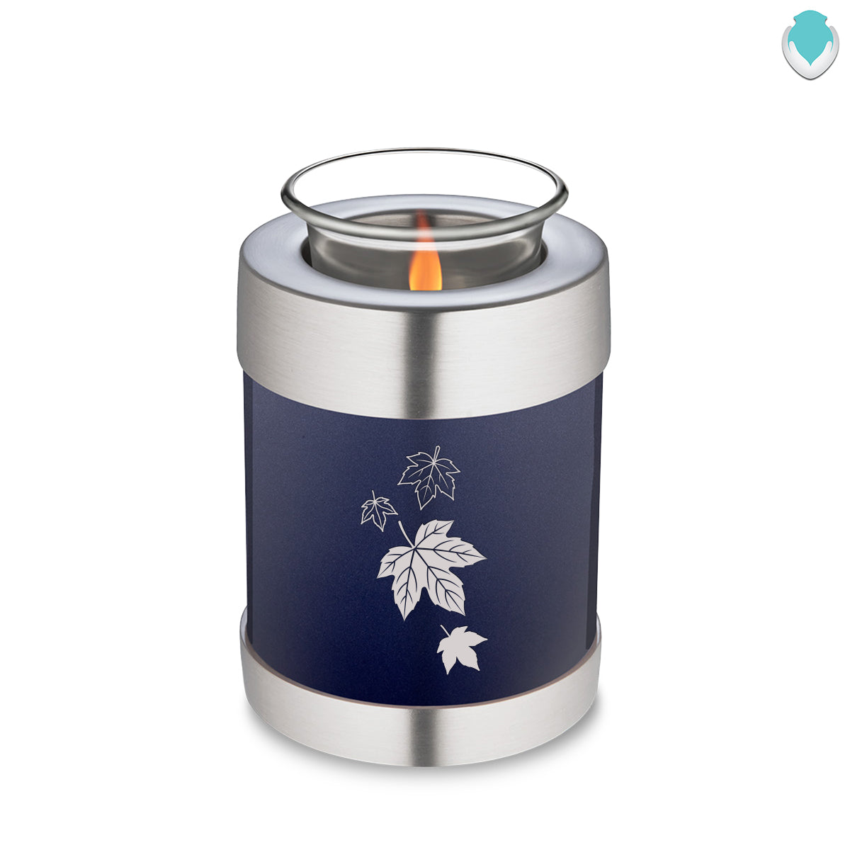 Candle Holder Embrace Cobalt Blue Falling Leaves Cremation Urn