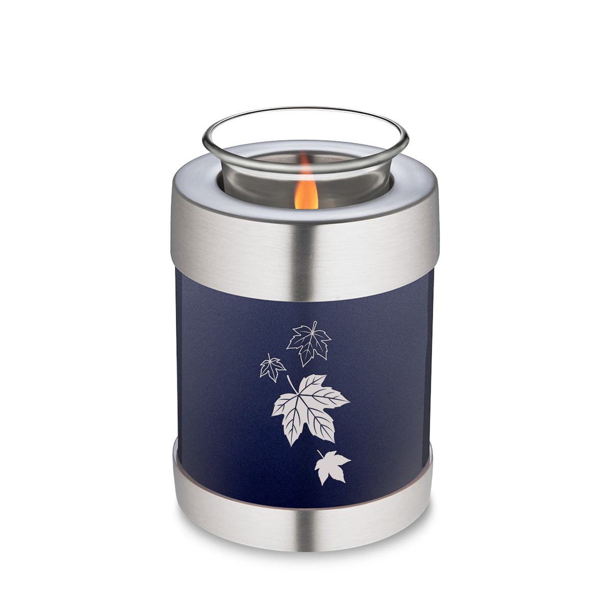 Candle Holder Embrace Cobalt Blue Falling Leaves Cremation Urn