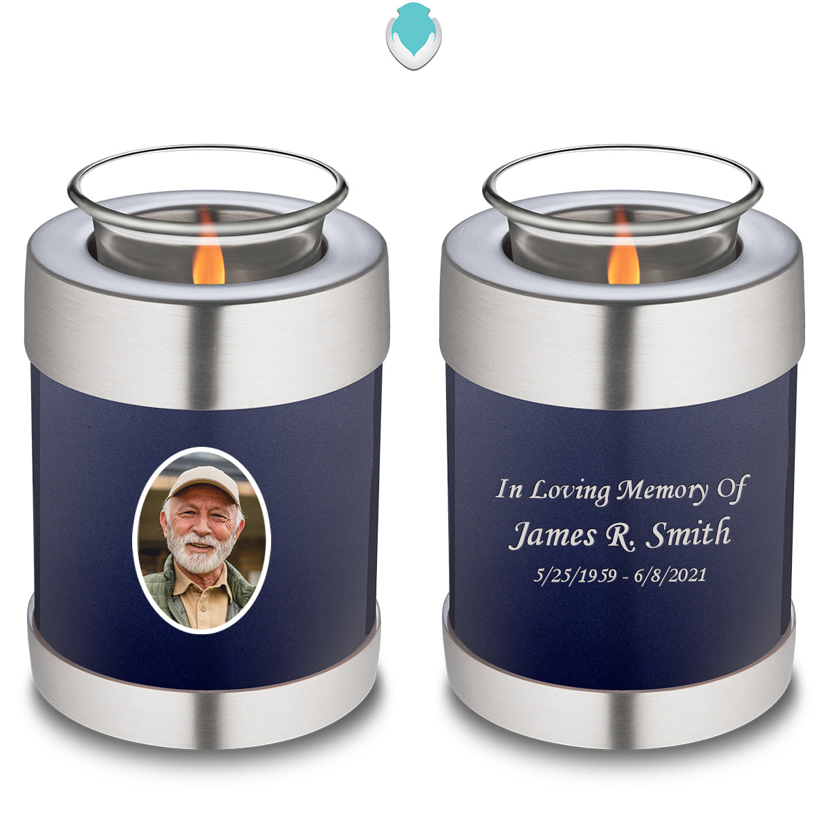 Candle Holder Embrace Cobalt Blue Portrait Cremation Urn