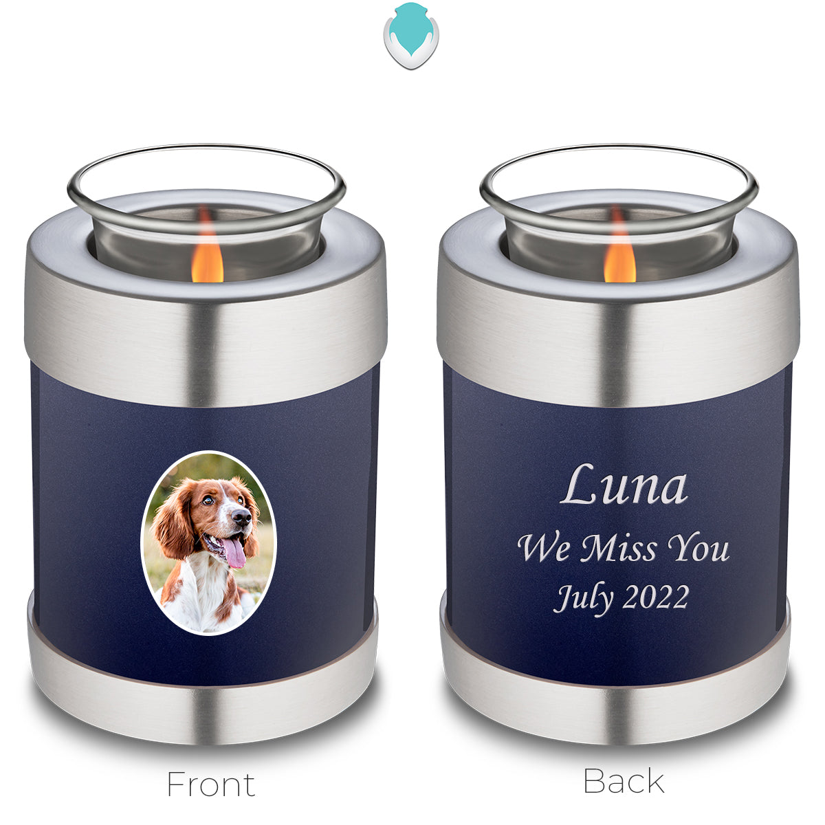 Candle Holder Pet Embrace Cobalt Blue Portrait Cremation Urn