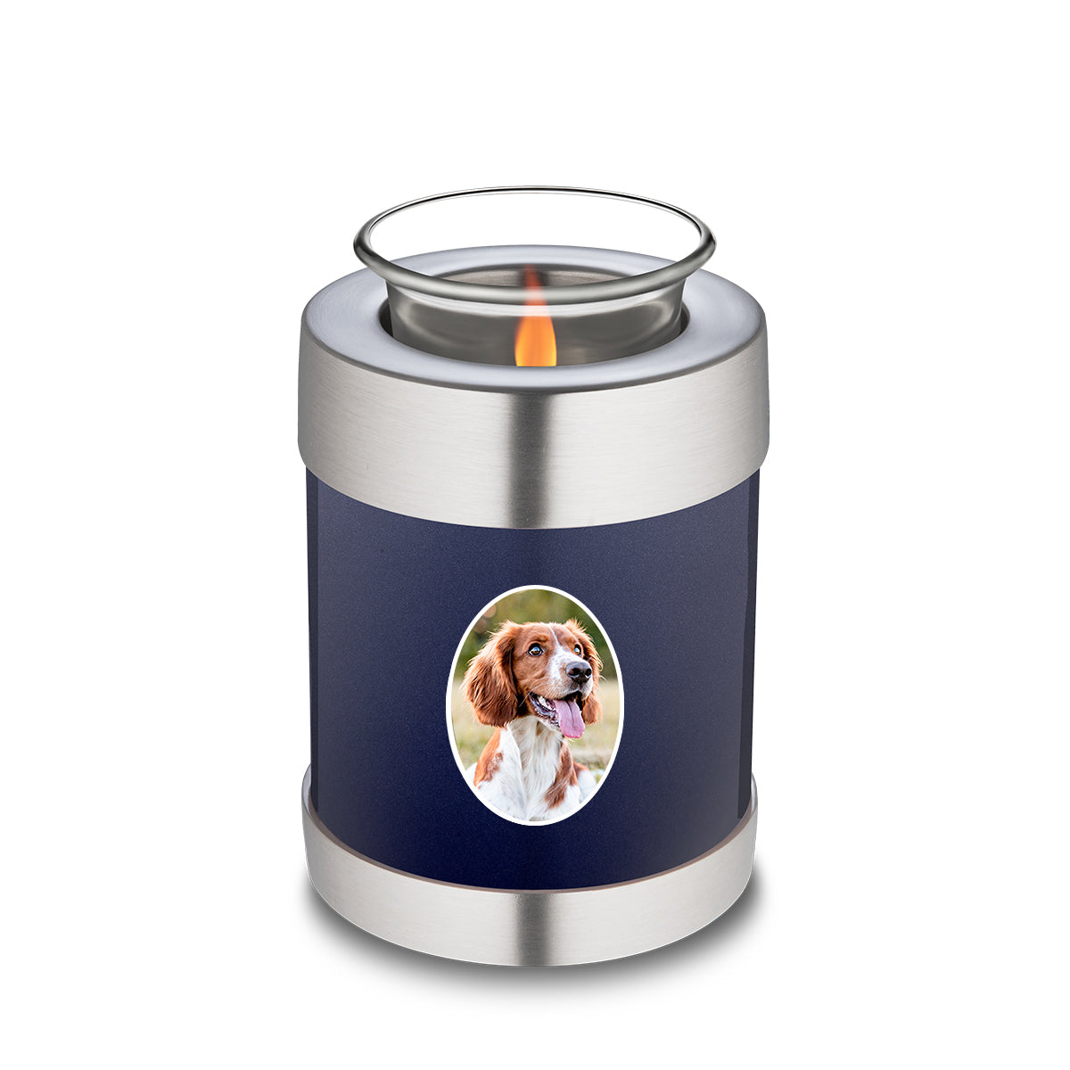Candle Holder Pet Embrace Cobalt Blue Portrait Cremation Urn