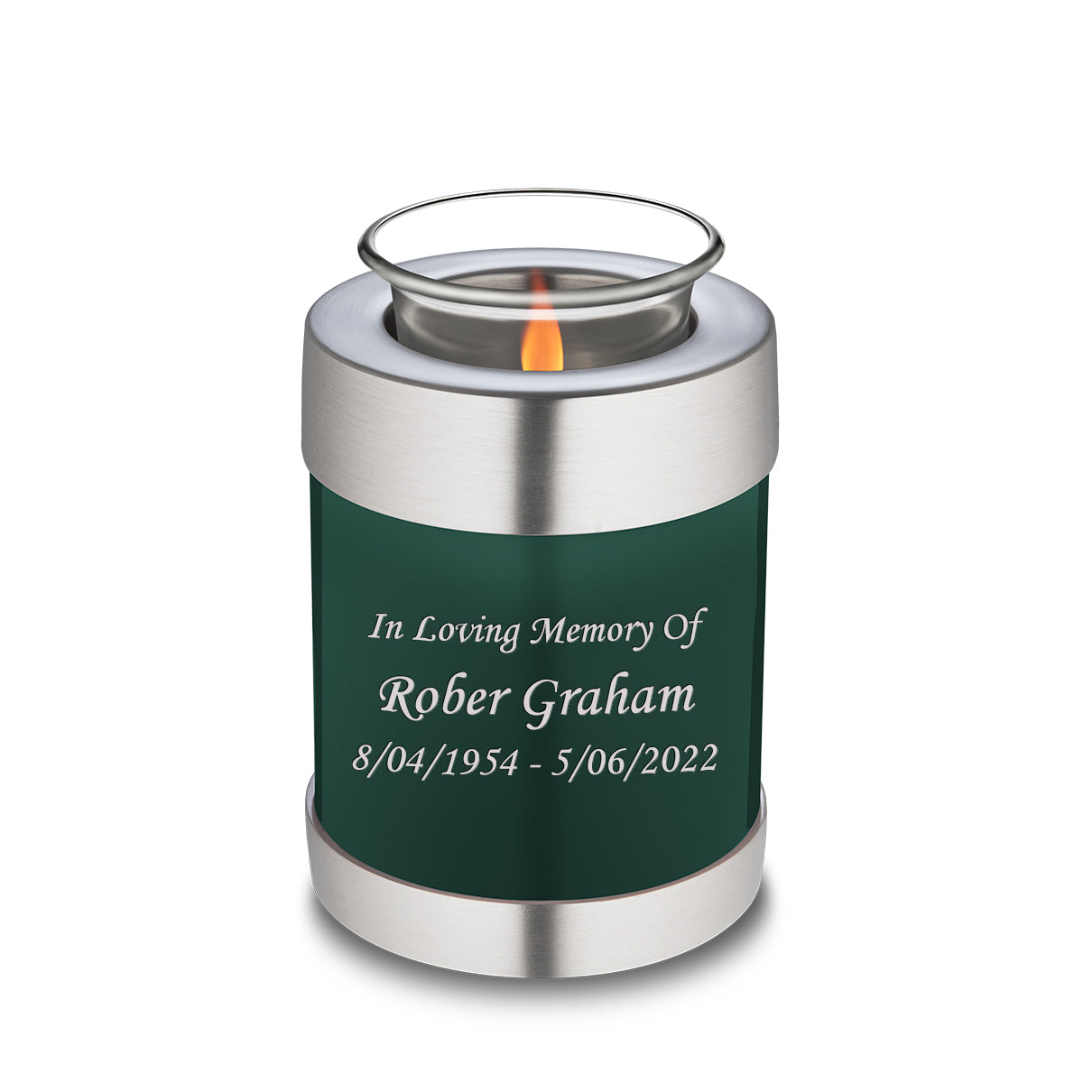 Candle Holder Embrace Green Custom Engraved Text Cremation Urn