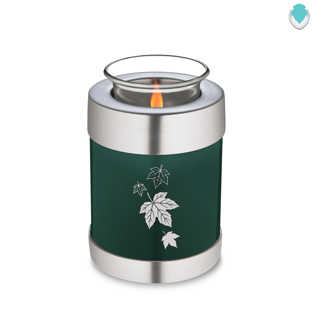 Candle Holder Embrace Green Falling Leaves Cremation Urn
