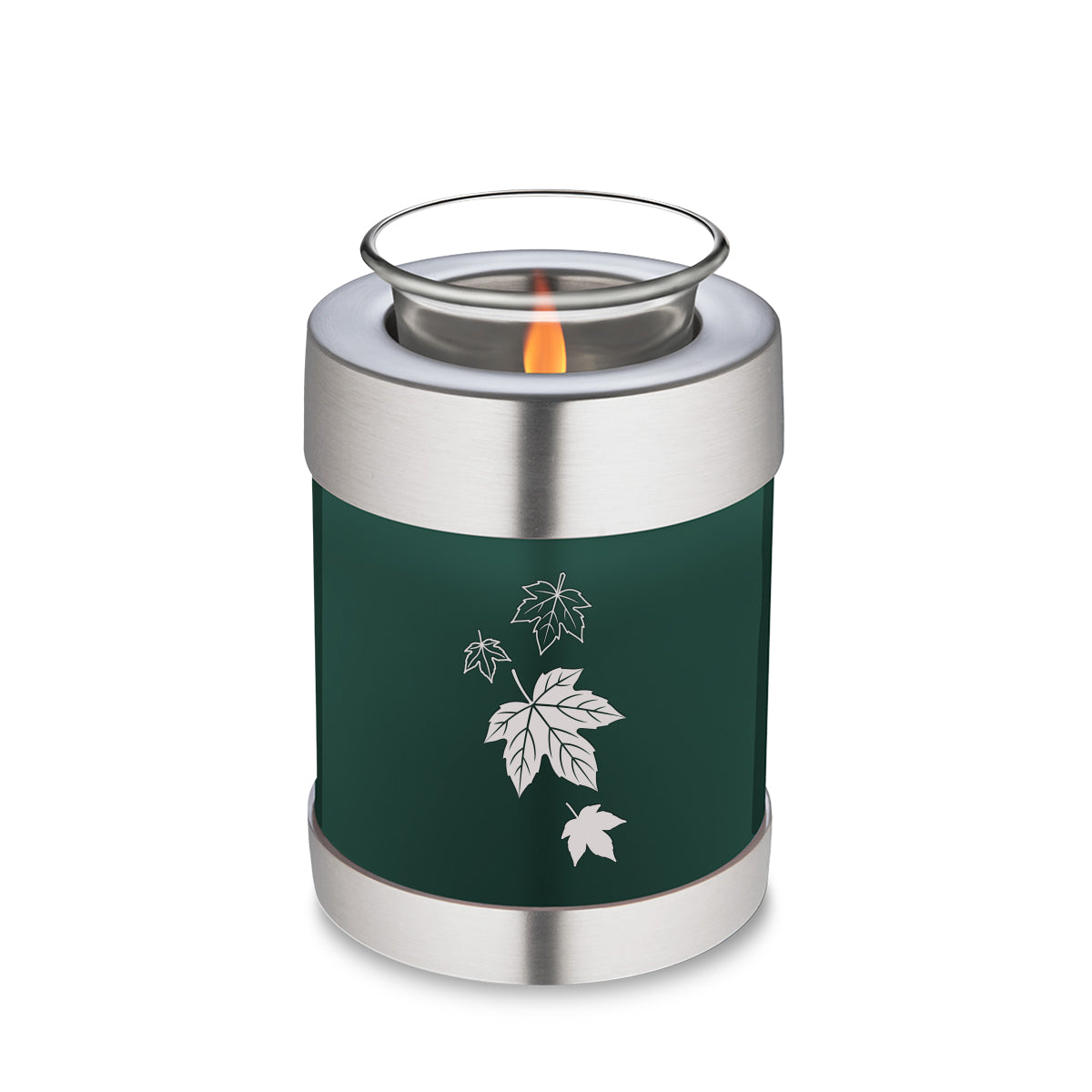 Candle Holder Embrace Green Falling Leaves Cremation Urn