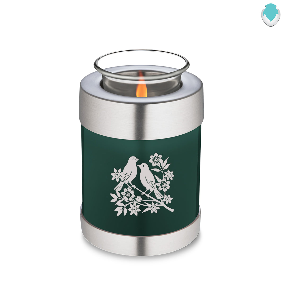 Candle Holder Embrace Green Songbirds Cremation Urn
