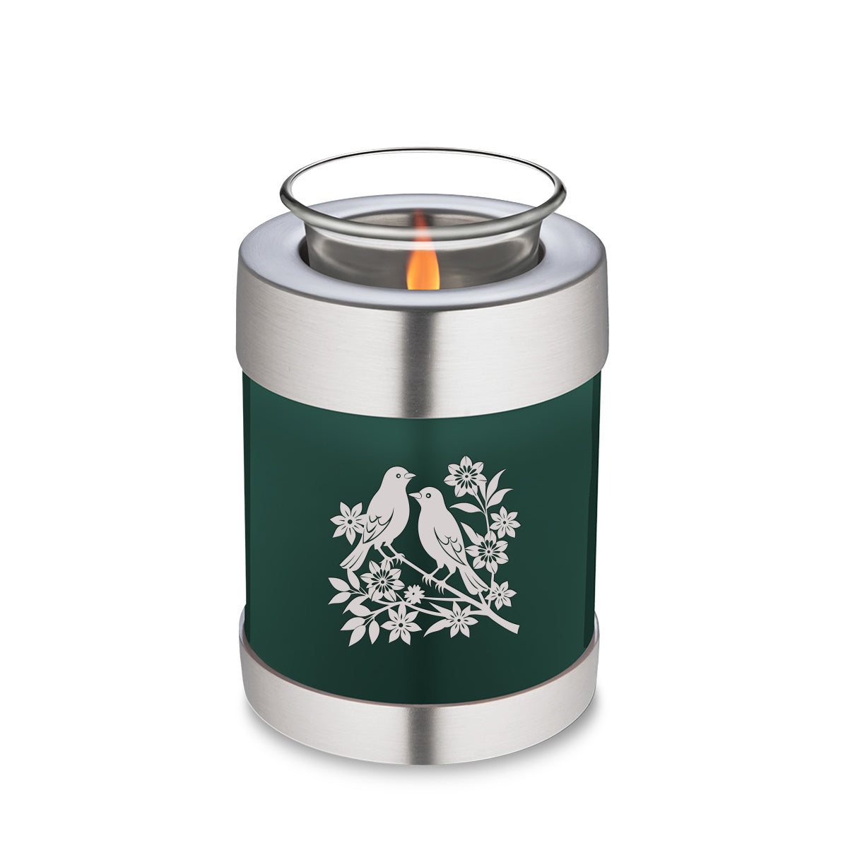 Candle Holder Embrace Green Songbirds Cremation Urn
