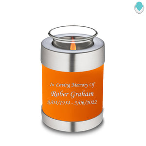 Candle Holder Embrace Burnt Orange Custom Engraved Text Cremation Urn
