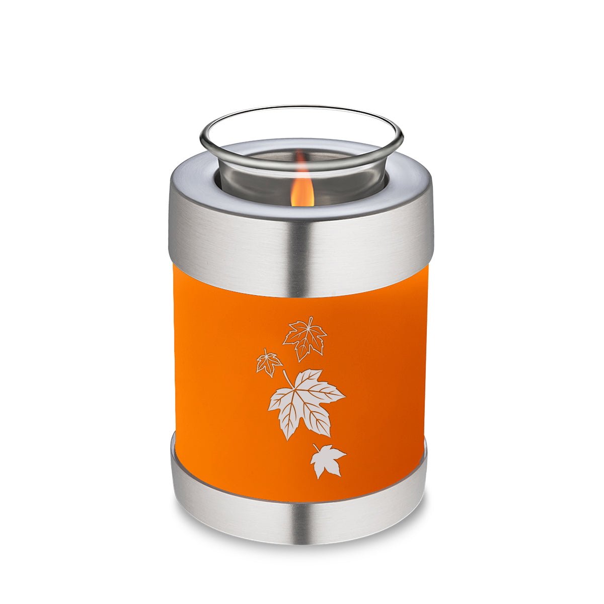 Candle Holder Embrace Burnt Orange Falling Leaves Cremation Urn
