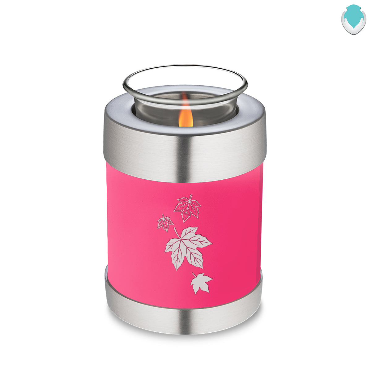 Candle Holder Embrace Bright Pink Falling Leaves Cremation Urn