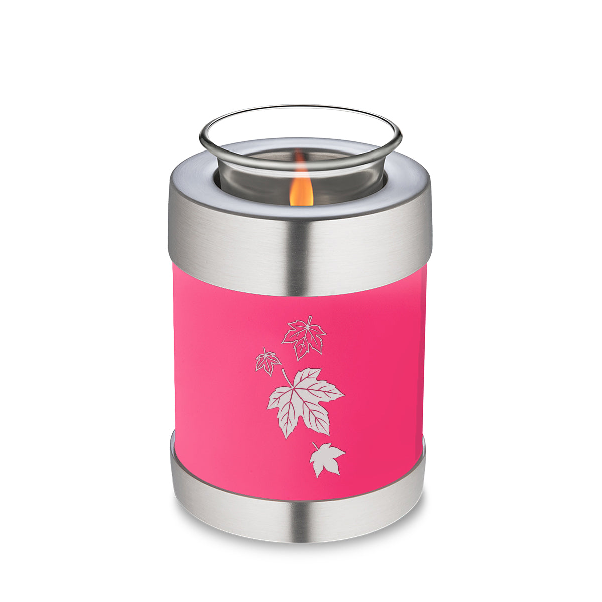 Candle Holder Embrace Bright Pink Falling Leaves Cremation Urn