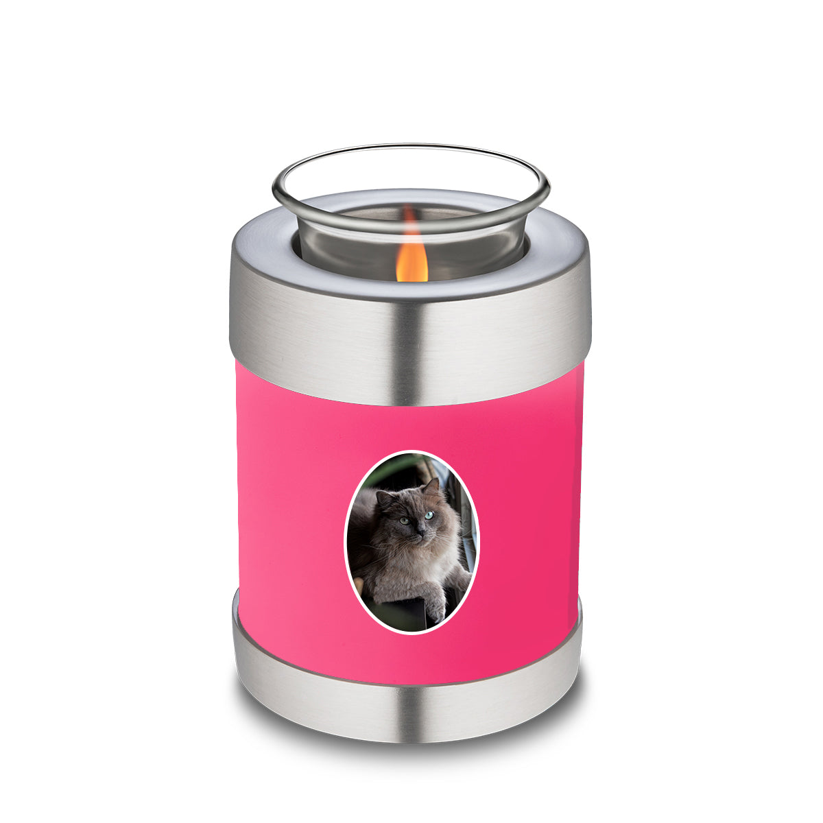 Candle Holder Pet Embrace Bright Pink Portrait Cremation Urn