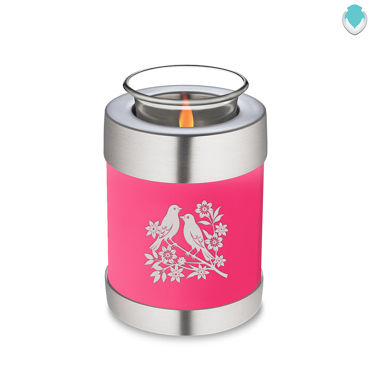 Candle Holder Embrace Bright Pink Songbirds Cremation Urn