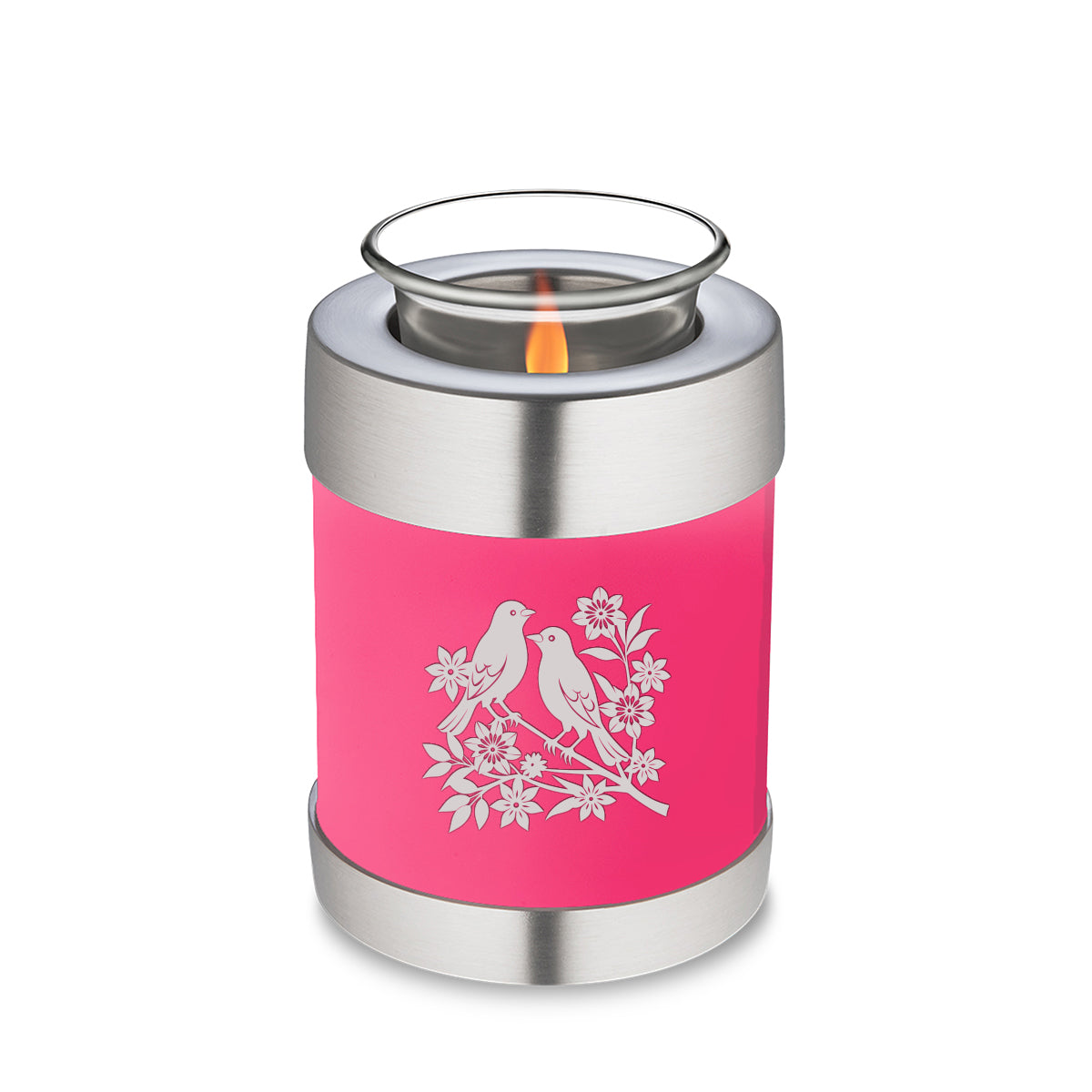 Candle Holder Embrace Bright Pink Songbirds Cremation Urn