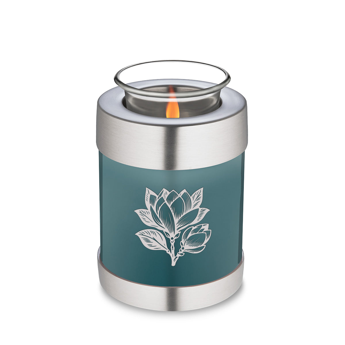 Candle Holder Embrace Teal Magnolia Flower Cremation Urn