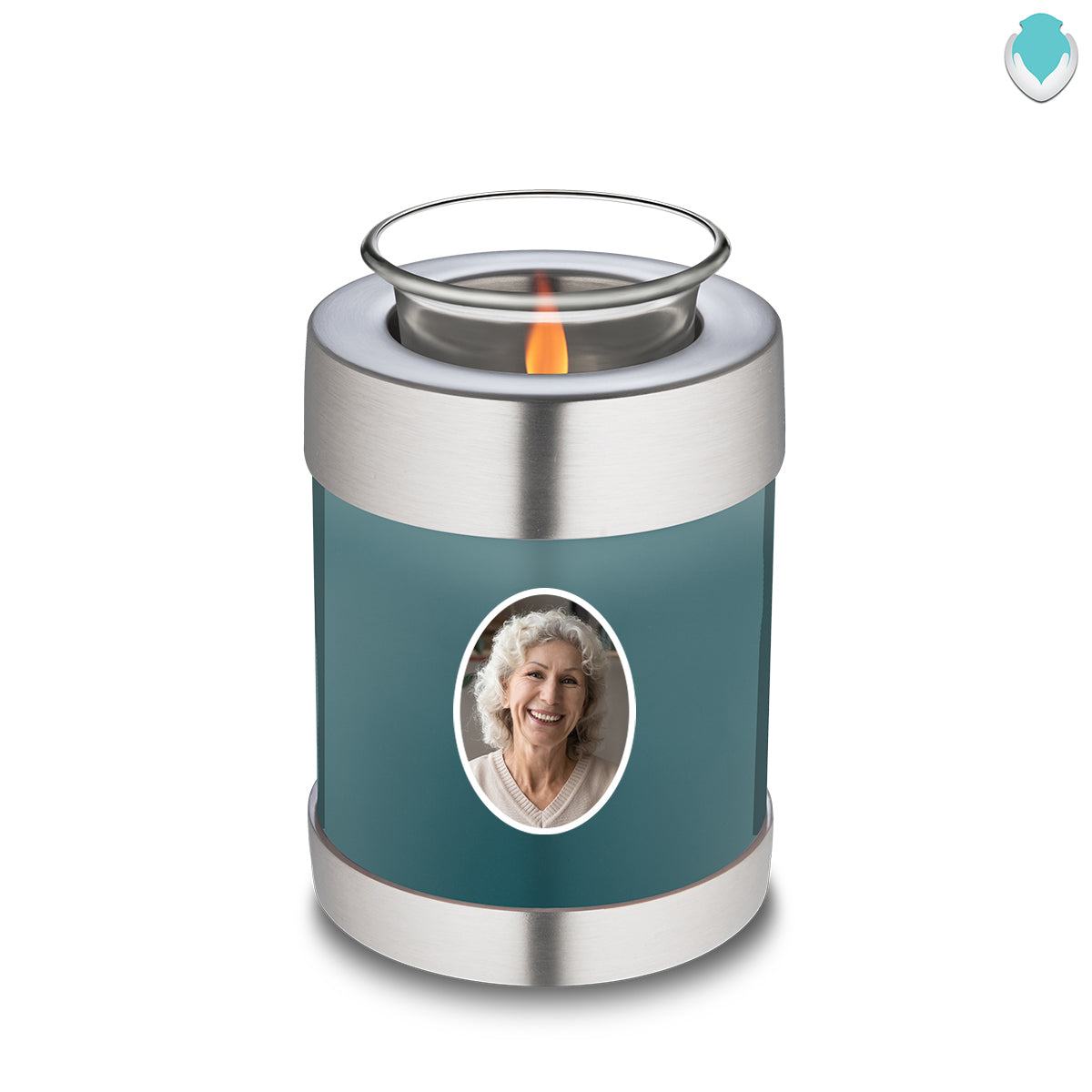 Candle Holder Embrace Teal Portrait Cremation Urn