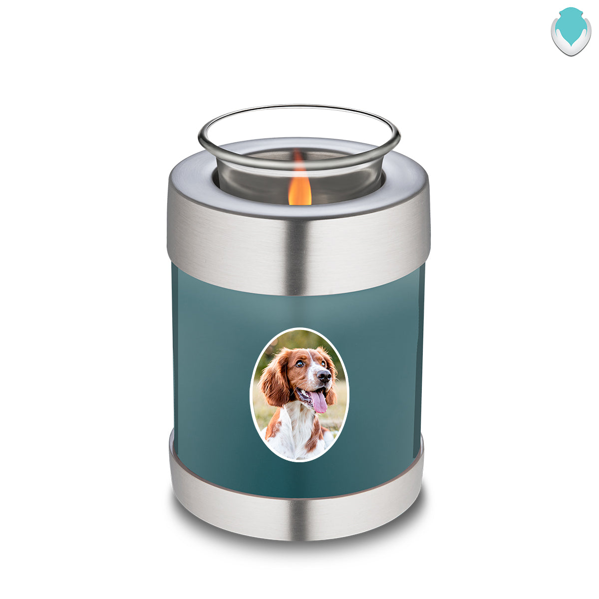 Candle Holder Pet Embrace Teal Portrait Cremation Urn