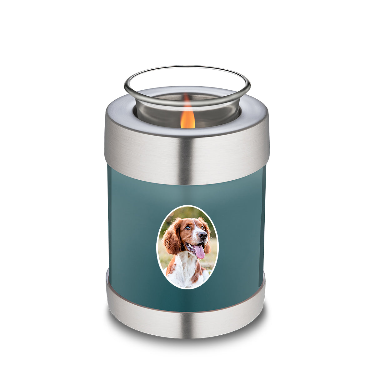 Candle Holder Pet Embrace Teal Portrait Cremation Urn