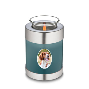 Candle Holder Pet Embrace Teal Portrait Cremation Urn