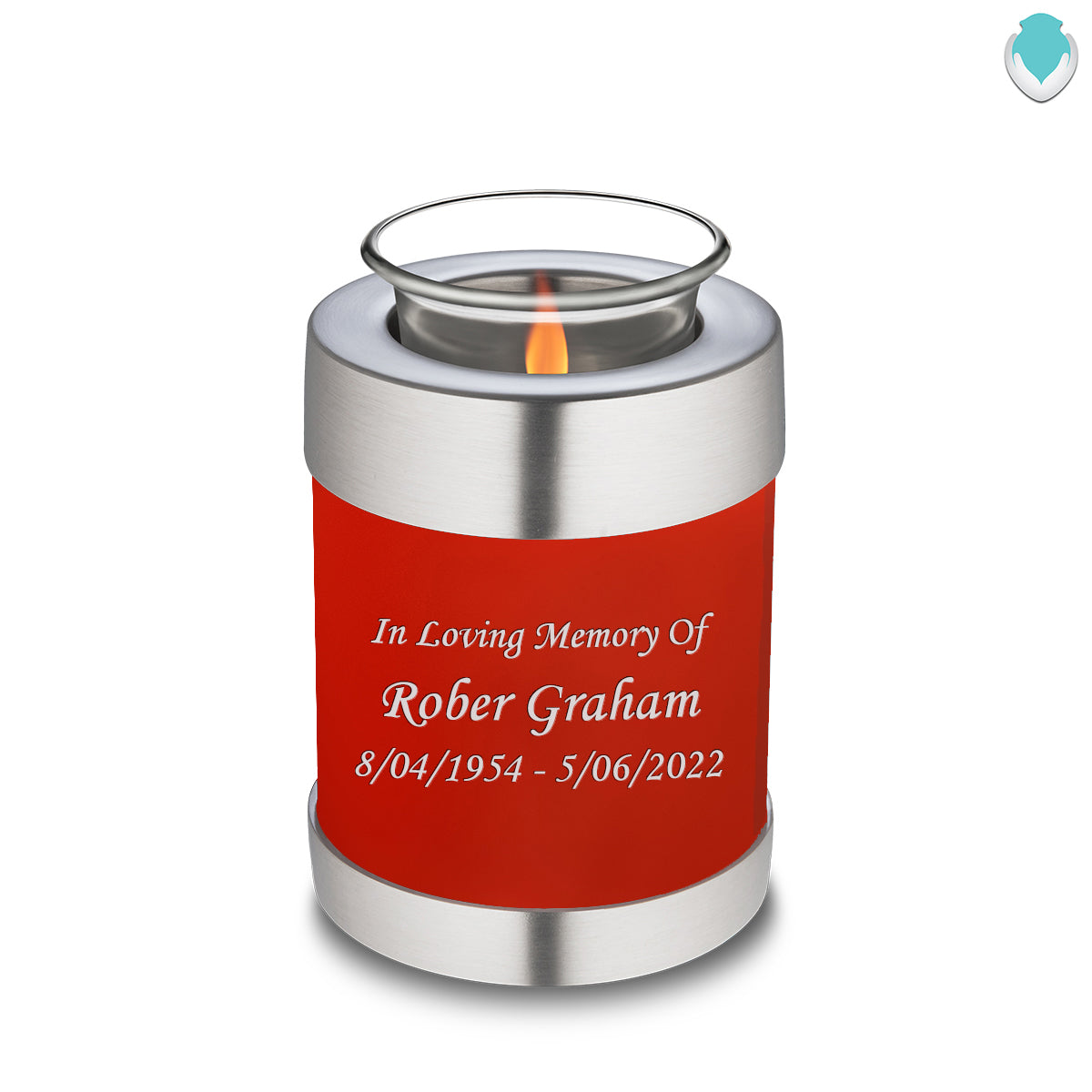 Candle Holder Embrace Bright Red Custom Engraved Text Cremation Urn