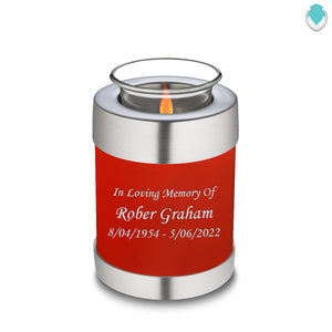 Candle Holder Embrace Bright Red Custom Engraved Text Cremation Urn