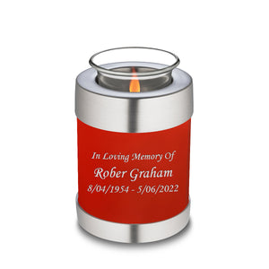 Candle Holder Embrace Bright Red Custom Engraved Text Cremation Urn