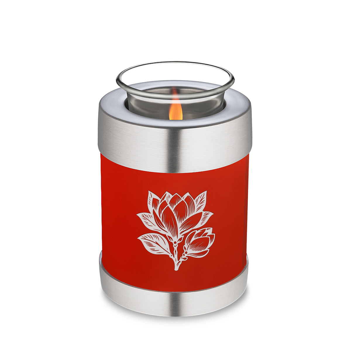 Candle Holder Embrace Bright Red Magnolia Flower Cremation Urn